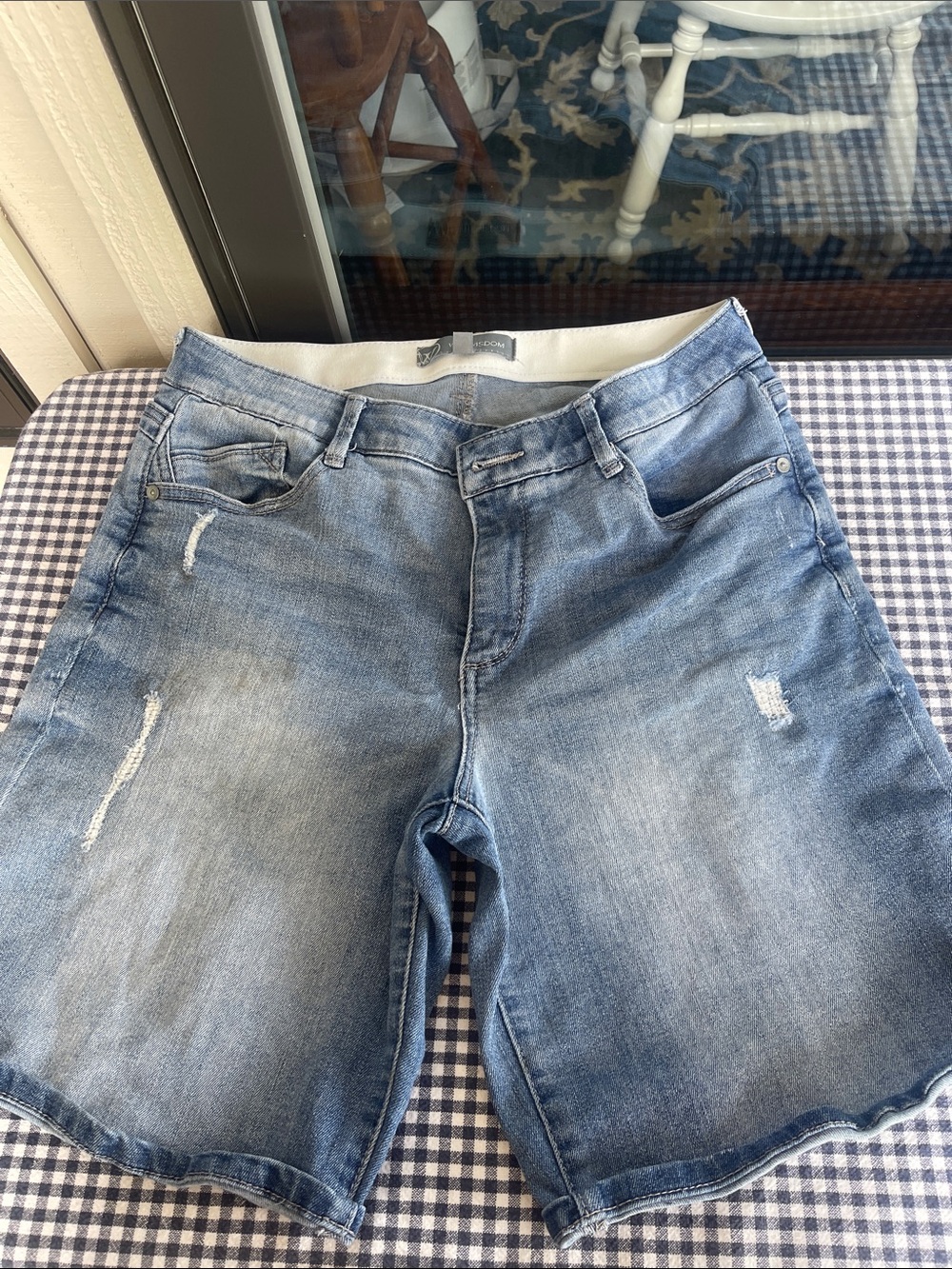 Wit & Wisdom Light Blue Distressed Denim Shorts